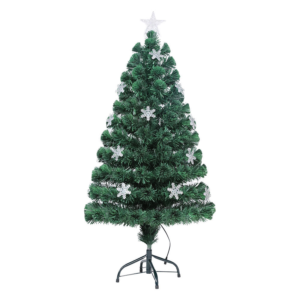 QYF221112 árbol de Navidad de fibra óptica con copos de nieve y luces de colores