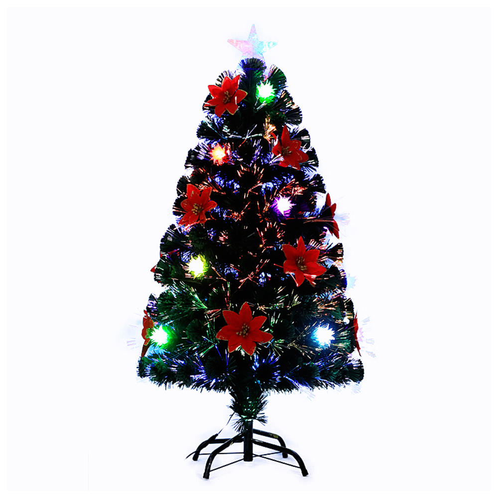 QYF220112 árbol de navidad de fibra óptica con flor de navidad roja