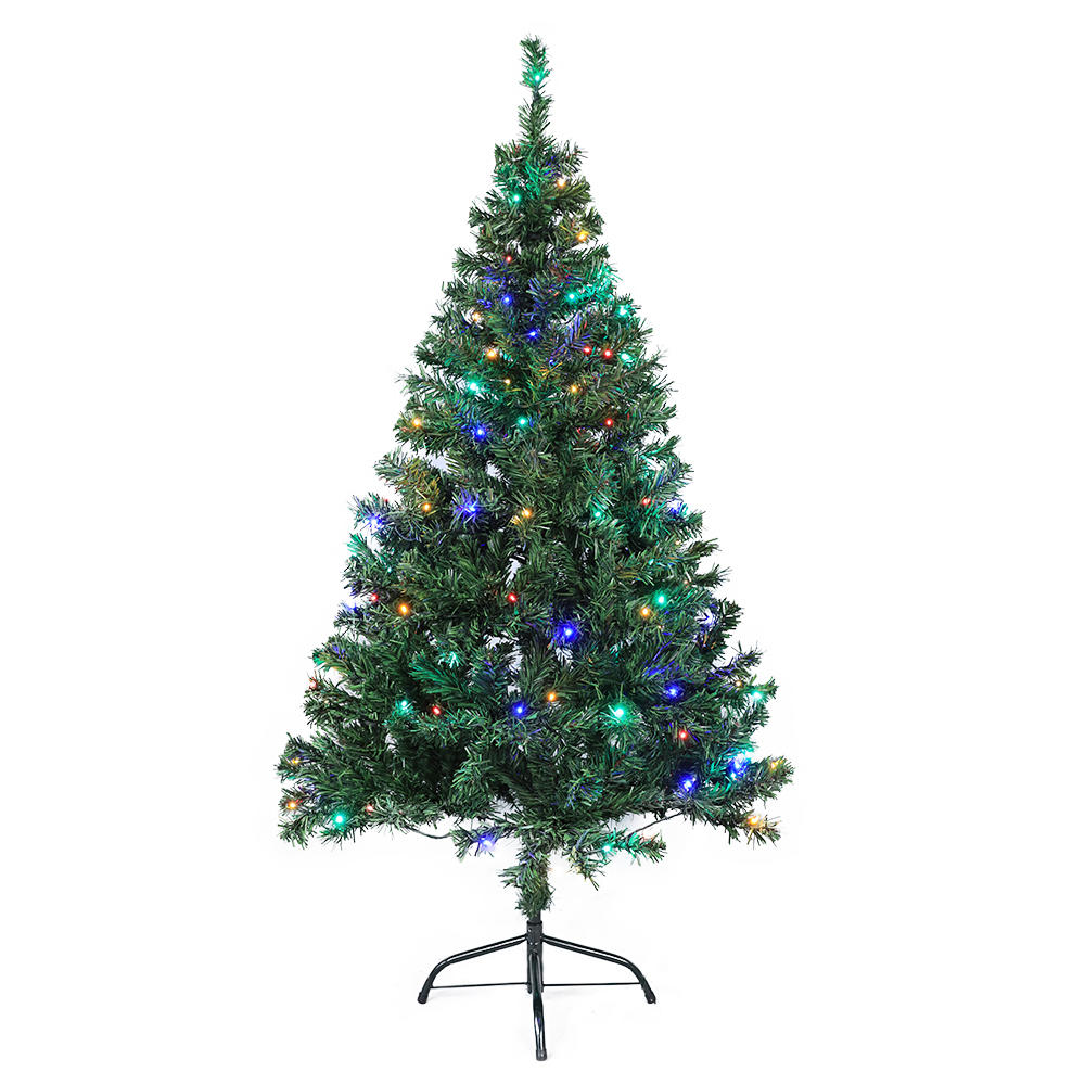 QY221118 Árbol de Navidad de PVC preiluminado de 6 pies con luz LED de colores