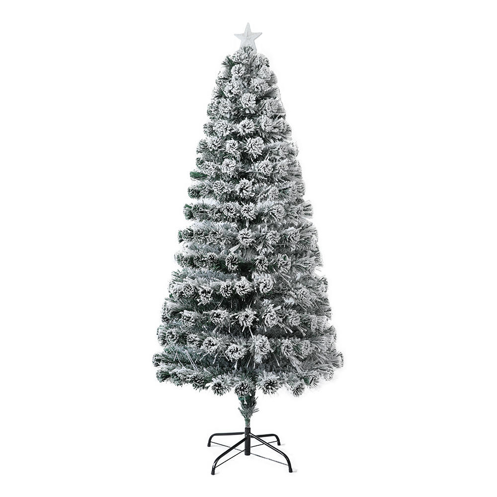 QYF220818 árbol de Navidad de fibra óptica totalmente iluminado con nieve, luz LED roja, azul y verde