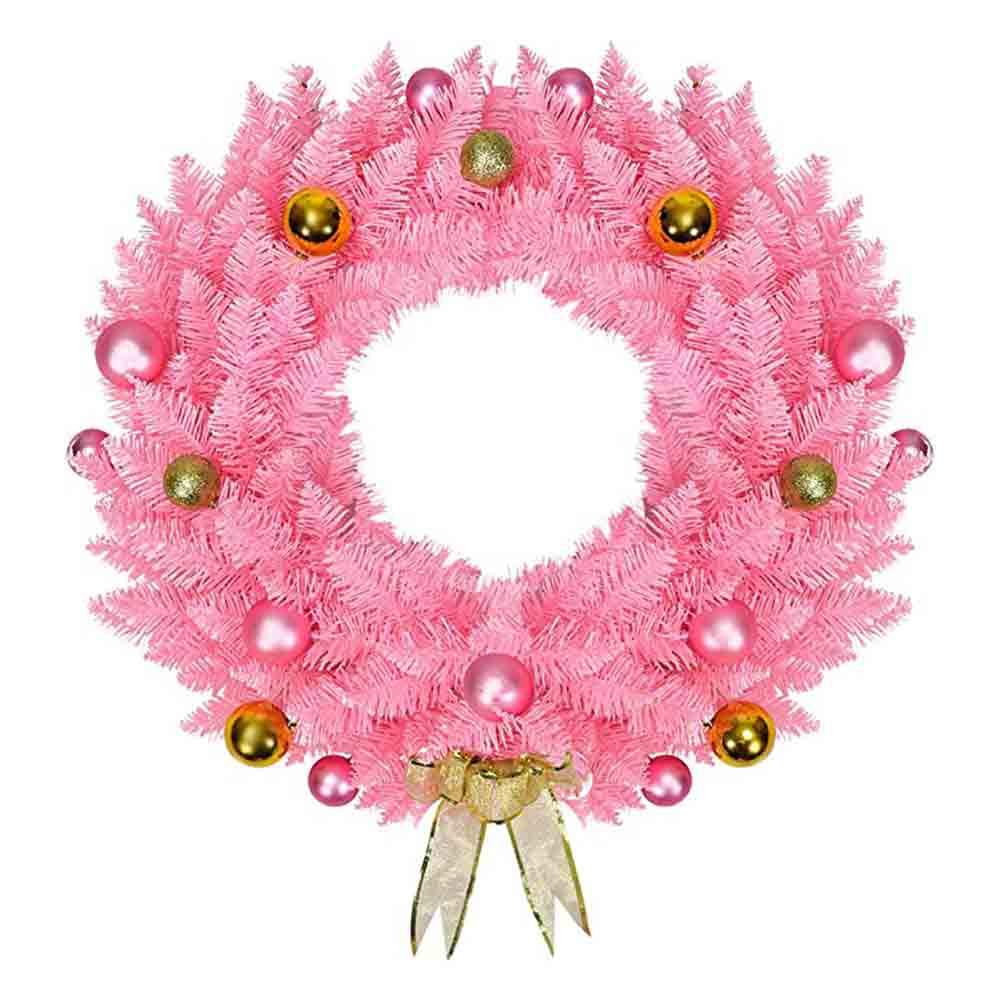 W01 corona navideña de PVC rosa